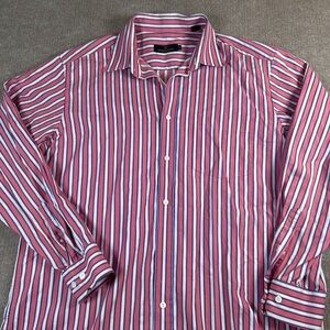 Bugatchi Red and White Striped Casual Shirt